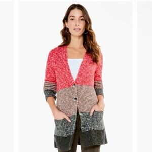NIC + ZOE NWT Warm Embers Colorblock Longline Cotton Blend Cardigan Sweater 3X